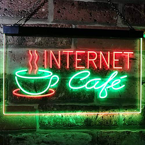 Coffee Wi-Fi Internet Cafe Dual LED Neon Light Sign